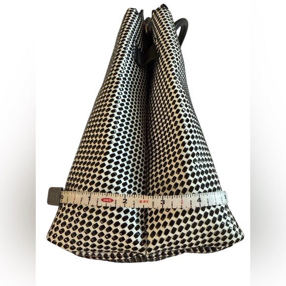 Gianni Bini Black & White Geometric Dot Structured Satchel with Gold Hardware - Picture 11 of 12